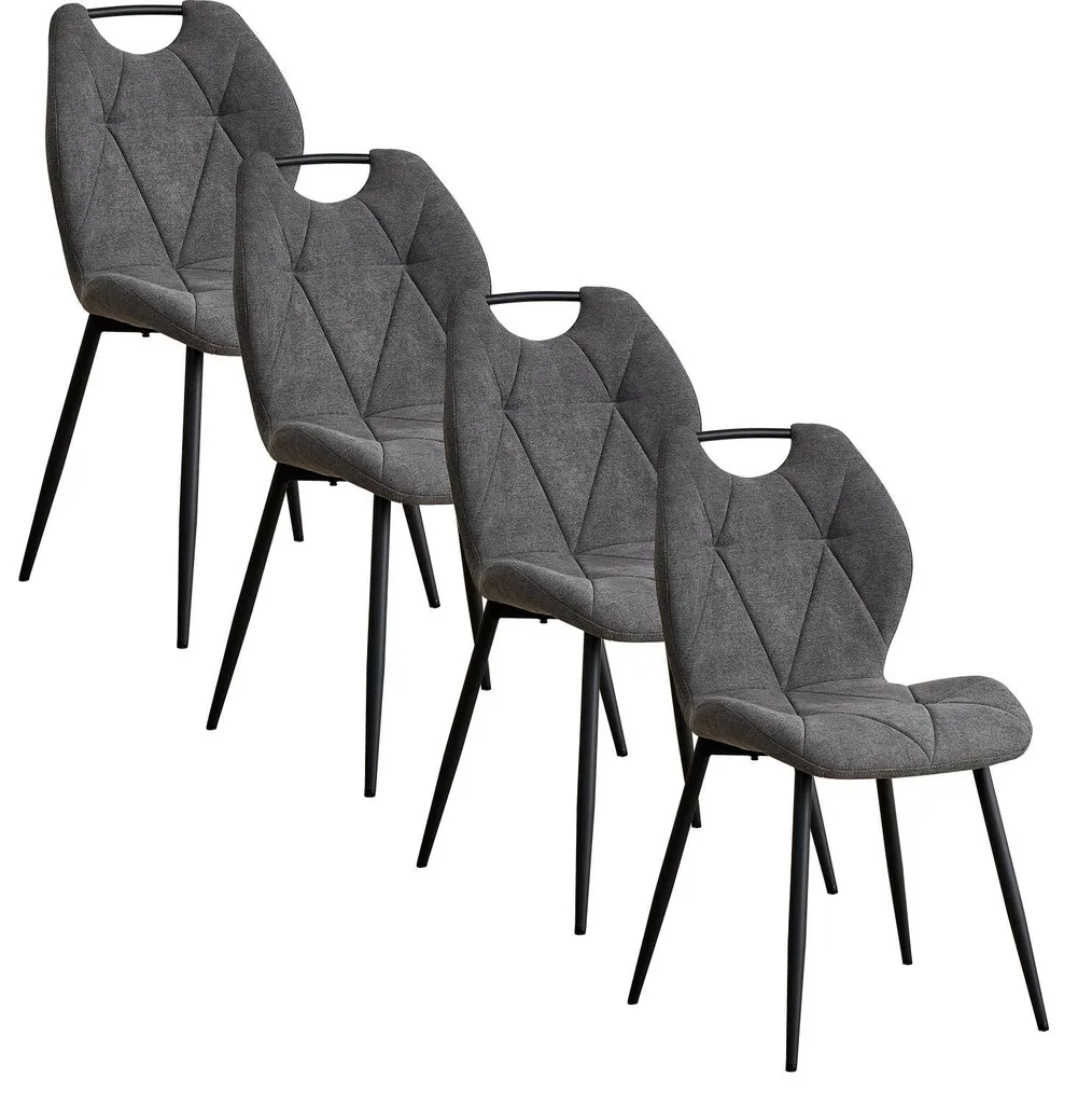 Chaises de Salle à Manger Modernes Grises en Tissu et Métal - Set de 4