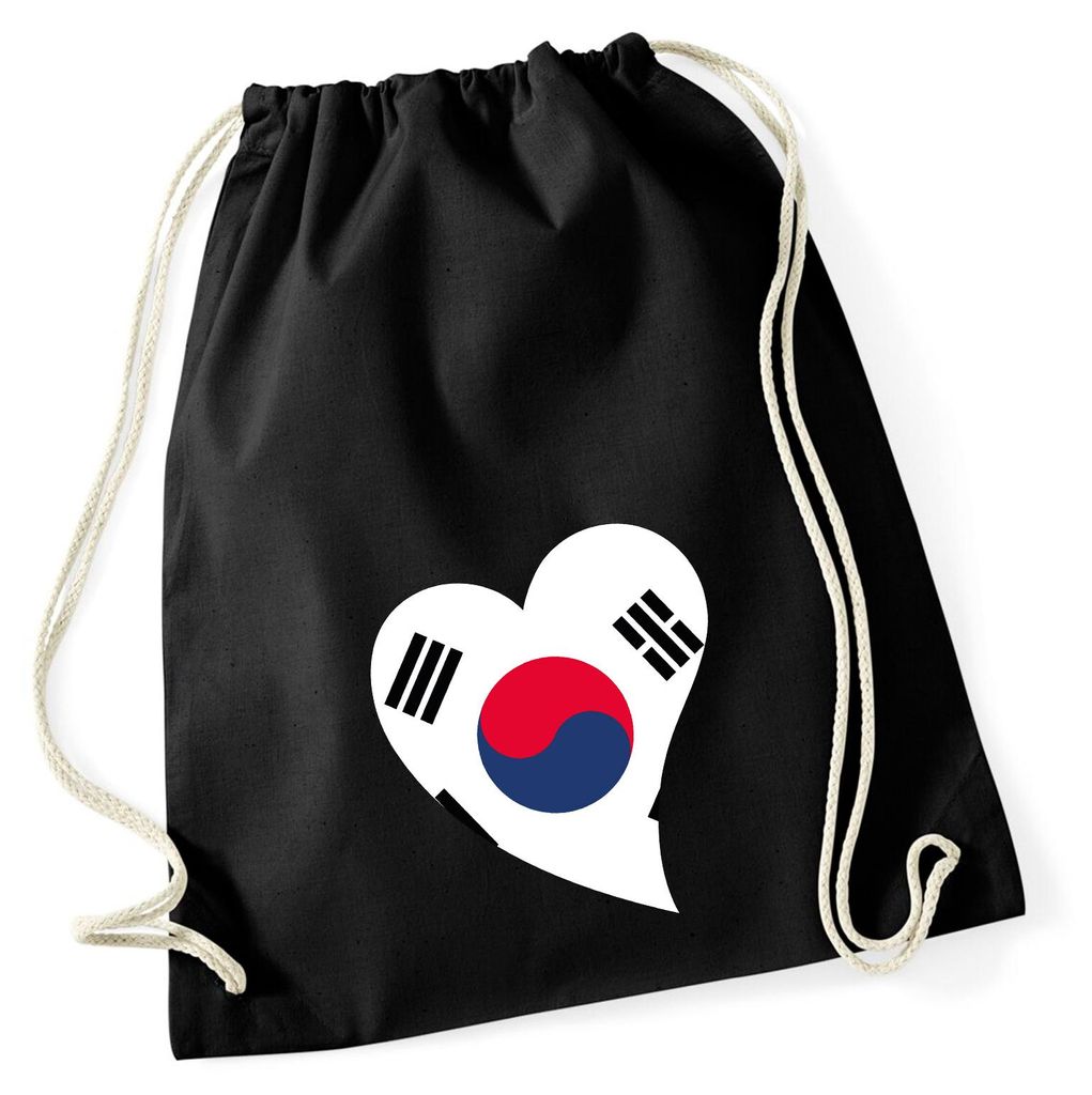 Huuraa Turnbeutel Südkorea Flagge Herz 12 Liter Black Baumwolle Rucksack Geschenkidee
