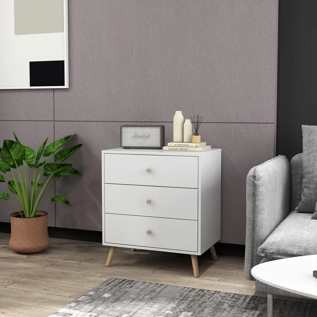 Petite commode 3 tiroirs gain de place blanche et bois - Solution rangement - 4