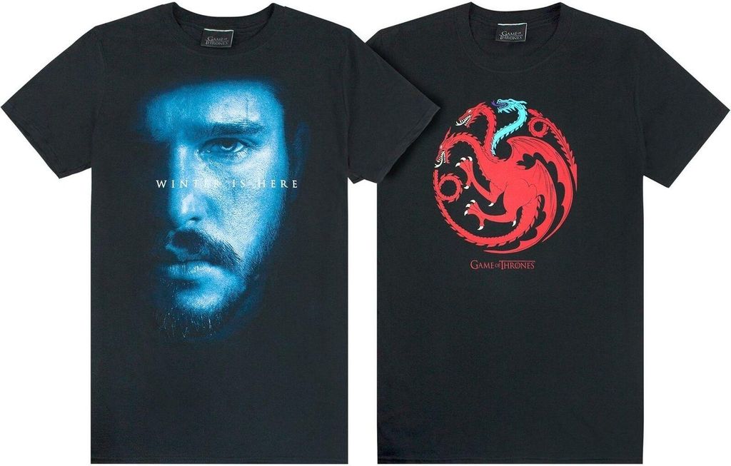 Game of Thrones - "Ice And Fire Dragons" T-Shirt für Herren (2er-Pack) NS7291 (M) (Schwarz)