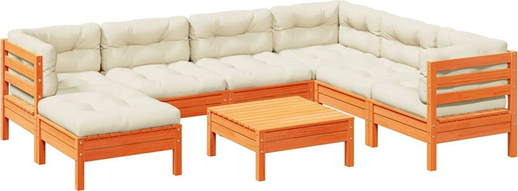 vidaXL 8-tlg. Garten-Sofagarnitur mit Kissen Wachsbraun Kiefernholz