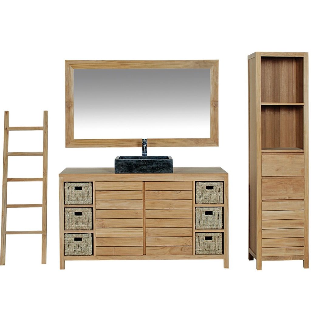 Teako Design Badmöbel Set Skara Teakholz mit Spiegel 90x120 cm
