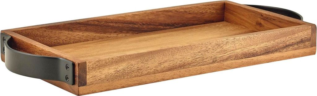 GENWARE Tablett Akazie, mit Metallgriffen, Höhe: 35 mm, Länge: 325 mm