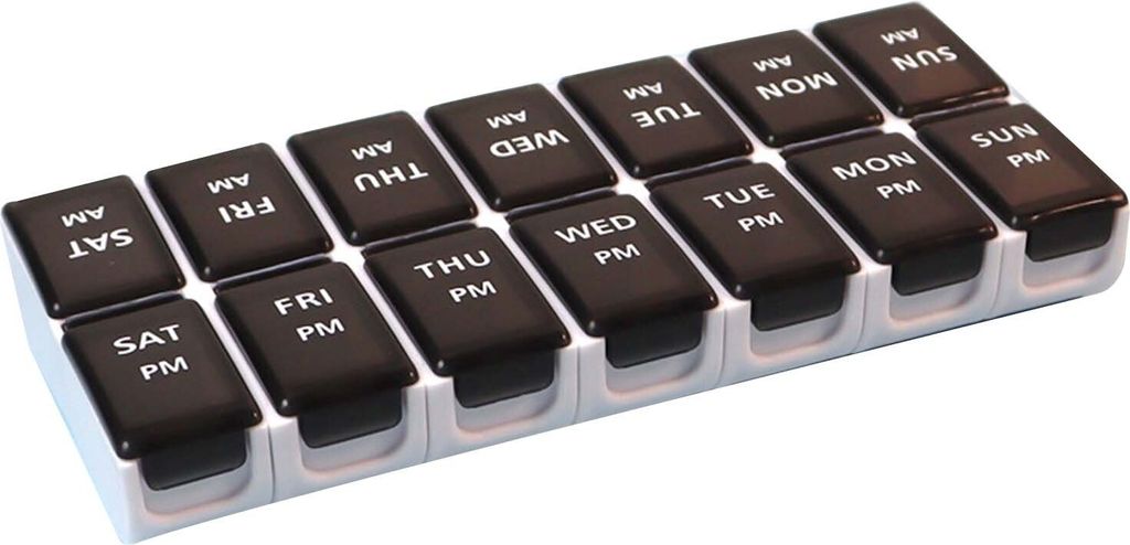 Teilbarer, gut versiegelnder Pillen-Organizer mit Buchstabendruck und Deckel, 7 Tage, 14 Fächer, wöchentliche Tablettenbox, Haushaltsbedarf