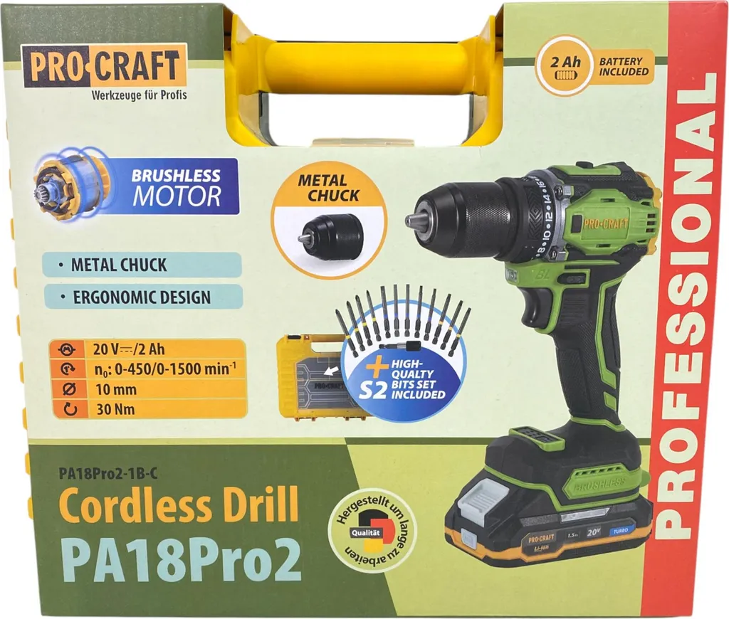 Procraft PA18Pro2-1B-C Brushless 20V: Kit Avvitatore con Batteria e Accessori - 5