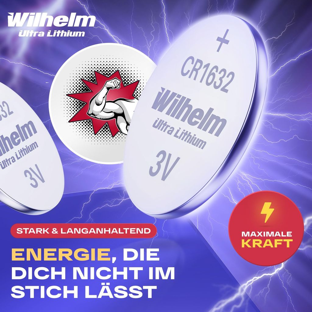 4 x CR1632 CR 1632 WILHELM Lithium Knopfzelle 3V 140 mAh Produktbild 2