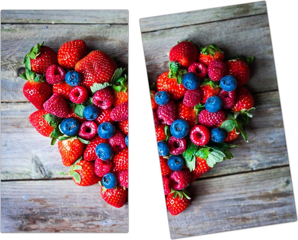 Spritzschutz Herdabdeckplatte Schneidebrett aus Glas Herz aus Beeren 2-Teilig (60x52cm)
