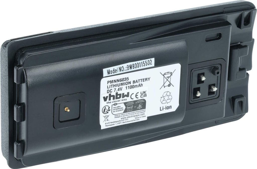 vhbw Akku kompatibel mit Motorola CP110, EP150, RDM2070D, RDU2020, A12, RDU2023, A10 Funkgerät, Walkie Talkie (1100 mAh, 7,4 V, Li-Ion) + Gürtelclip
