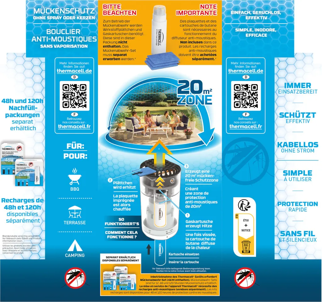 Stop aux moustiques : Thermacell Protect diffuseur sur pied crème 20m² - 8