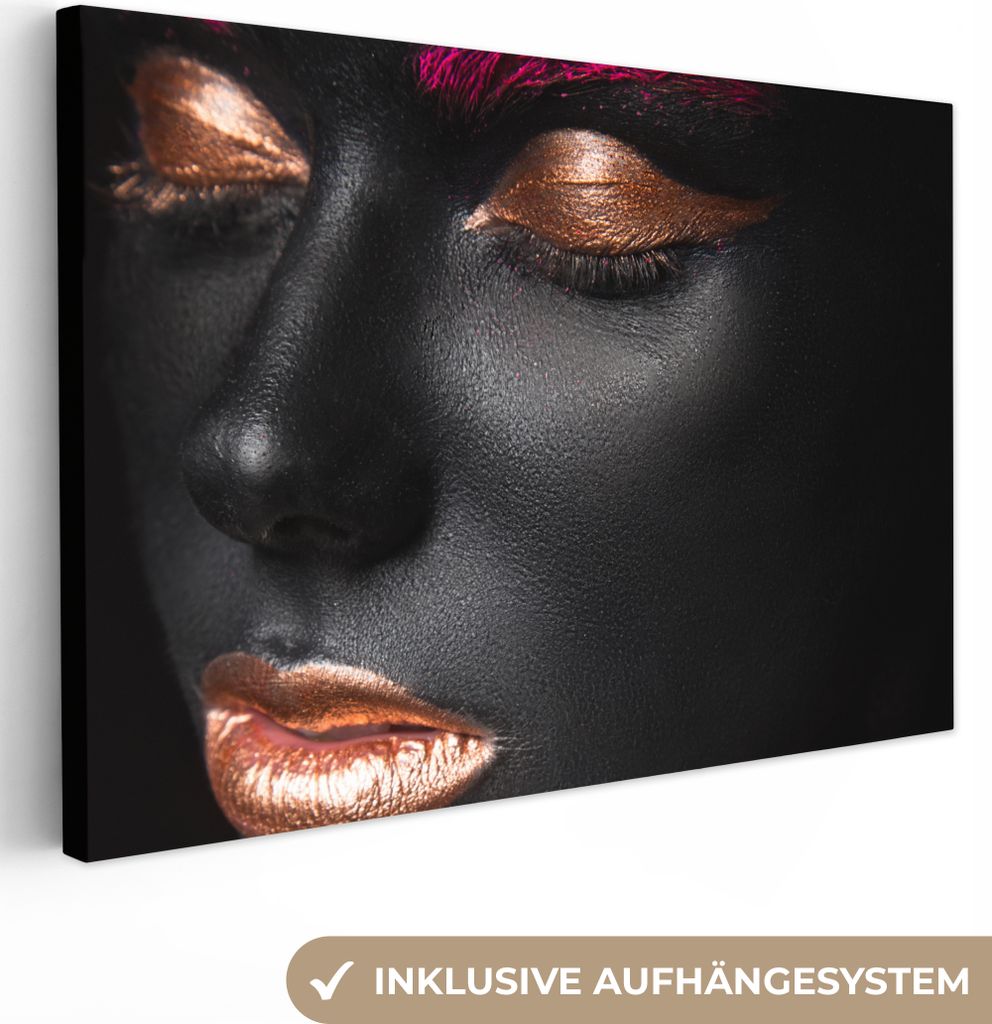 MuchoWow - Leinwandbilder - Frau - Make-up - Rosa - Kupfer, Wandbild, Wanddeko Bilder Wohnzimmer, 30x20 cm