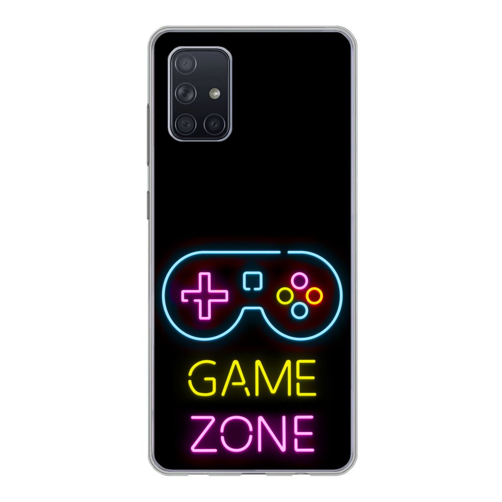 MuchoWow Handyhülle Schutzhülle Hülle für Samsung Galaxy A51 Controller - Spiel - Neon - Schwarz - Zitate - Spielzone Silikon Softcase Handy ...