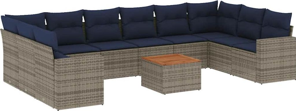 vidaXL 11-tlg. Garten-Sofagarnitur mit Kissen Grau Poly Rattan