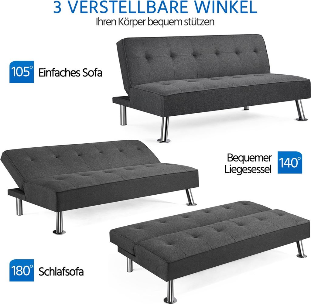 Yaheetech 3-Sitzer Schlafsofa Sofabett mit 166 × 92 cm Produktbild 5