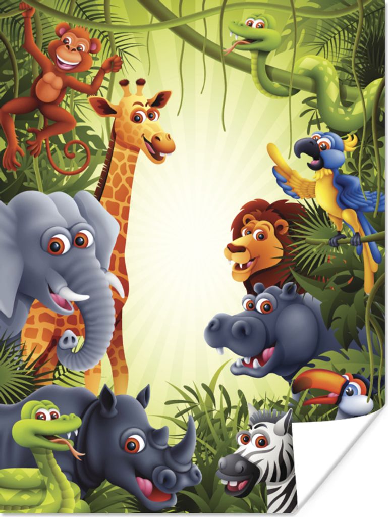 MuchoWow Poster Dschungel - Jungen - Mädchen - Baby - Elefant - Löwe - Giraffe 60x80 cm - Schlafzimmer Dekoration