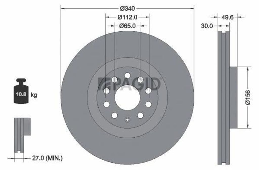 PAGID Bremsscheibe Vorne für VW Golf VII Schrägheck (5G1, BQ1, BE1, BE2) 340mm 55298NHC