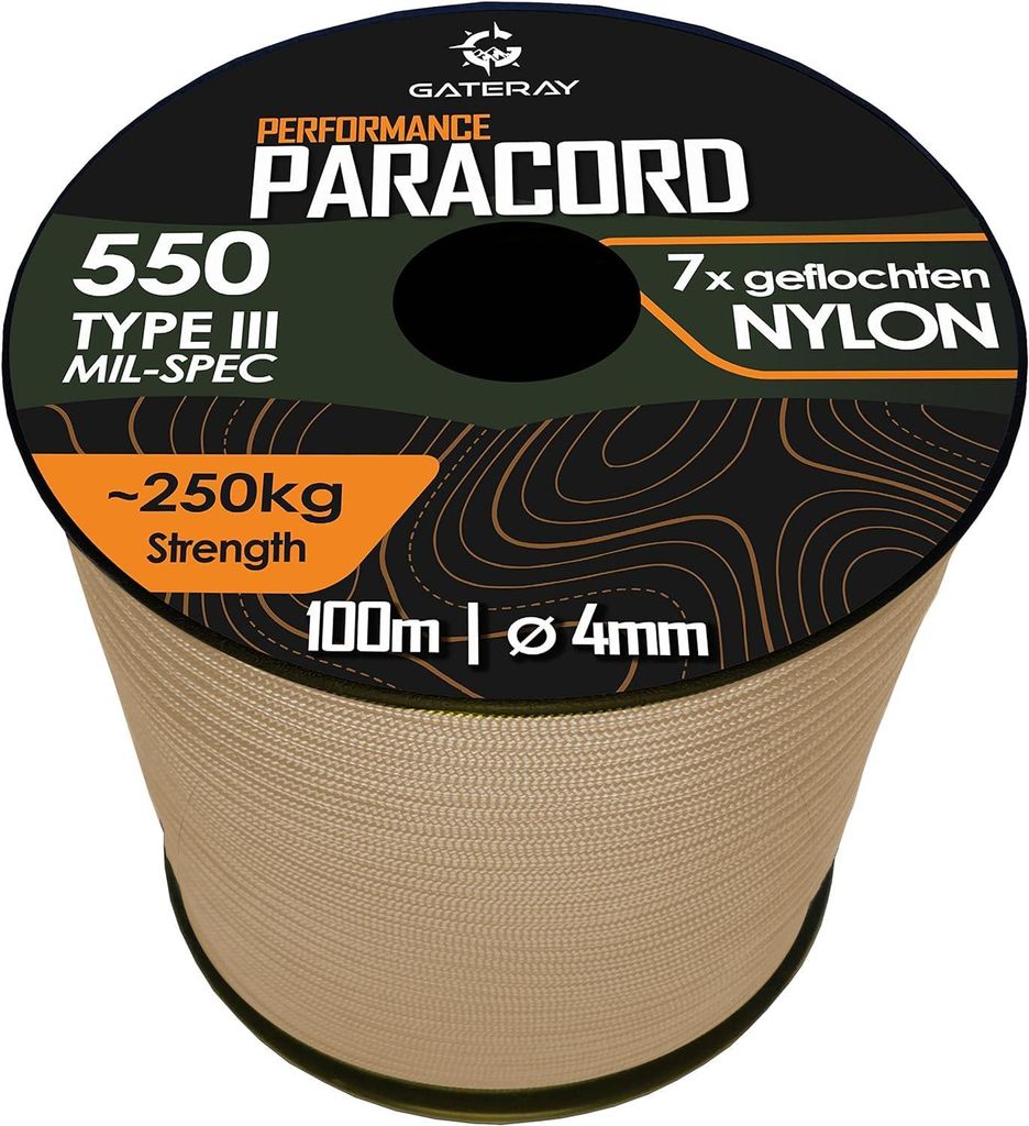 GATERAY Performance Paracord 550 4mm Nylon (100m/30m) Schnur - witterungsbeständiges Allzweckseil - geflochtene Reepschnur