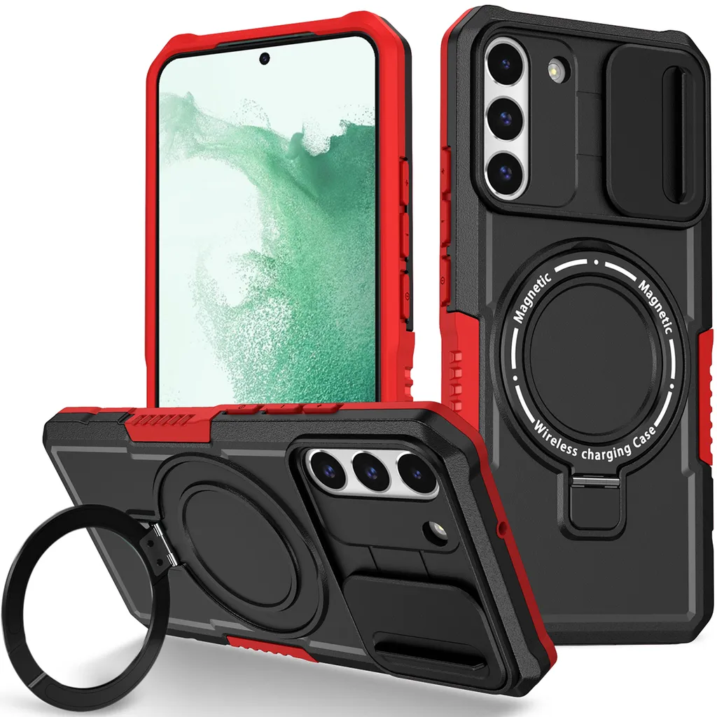 Custodia per Samsung Galaxy S22+ 5G, compatibile con MagSafe, antiurto, resistente ai graffi, custodia trasparente nero rosso