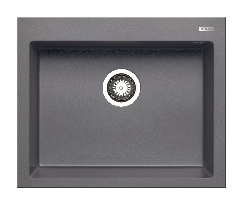 PYRAMIS Spüle ISTROS 61x50 in IRON GREY mit Excenterbedienung / Granitspüle / Steinspüle / Ausschnitt 590 x 480 mm