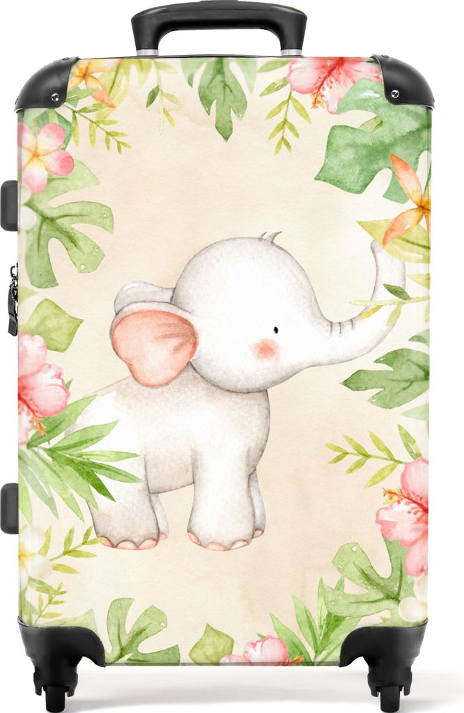 NoBoringSuitcases.com Großer Koffer - Elefant - Aquarell - Dschungel - Mädchen - Kinder - Kombinationsschloss TSA - Hartschalen Trolley 4 Rolle...