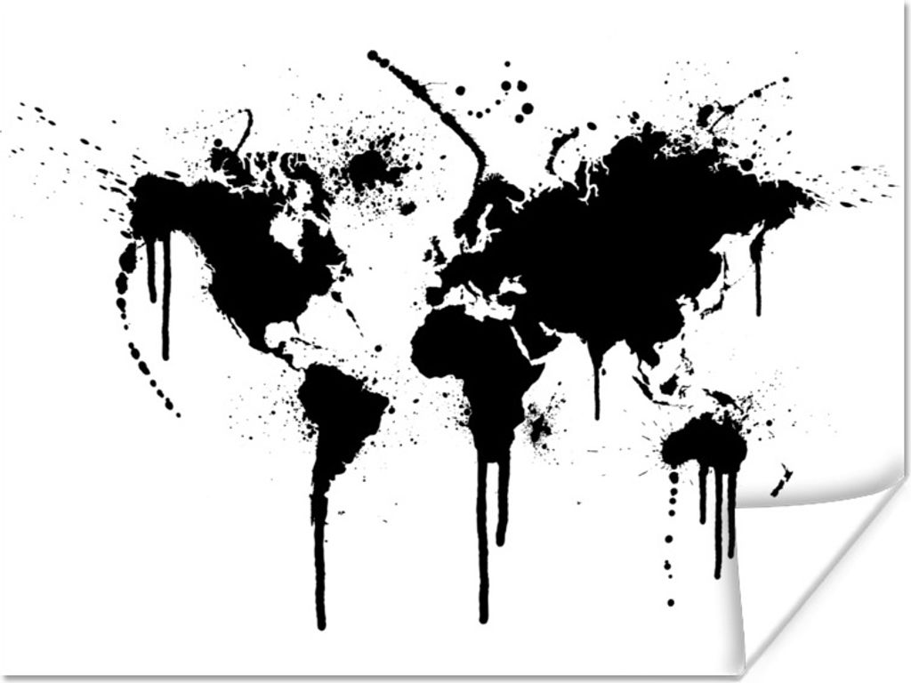 MuchoWow Poster Weltkarte - Tinte - Schwarz 40x30 cm - Plakate für die Wände - Poster Wohnzimmer