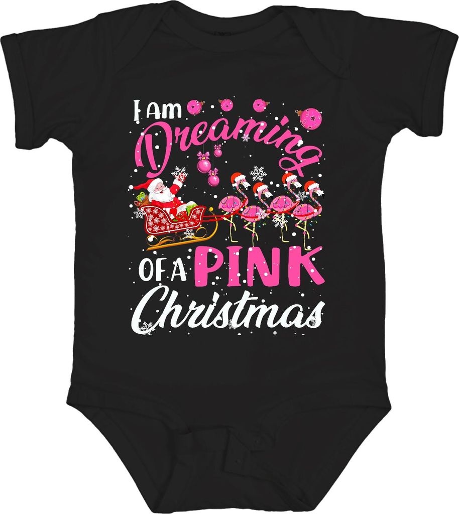 I am Dreaming of a Pink Christmas Flamingo Santa Sleigh Holiday Unisex Baby Body, Schwarz, 6/12