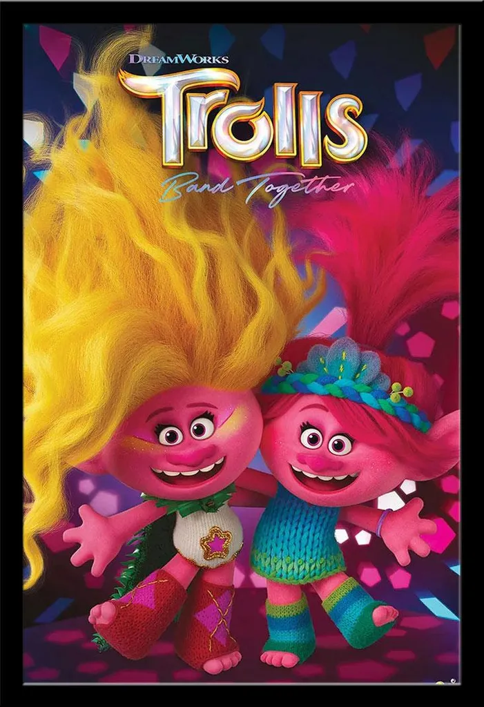 Poster Trolls Poppy et Viva sous Vitre Acrylique avec Cadre Noir Shinsuke