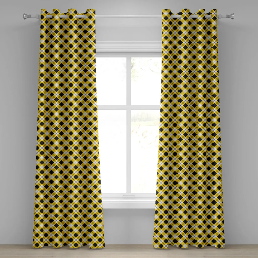 Rideaux de Salon 2 Panneaux Jaune et Noir pour Décoration Géométrique