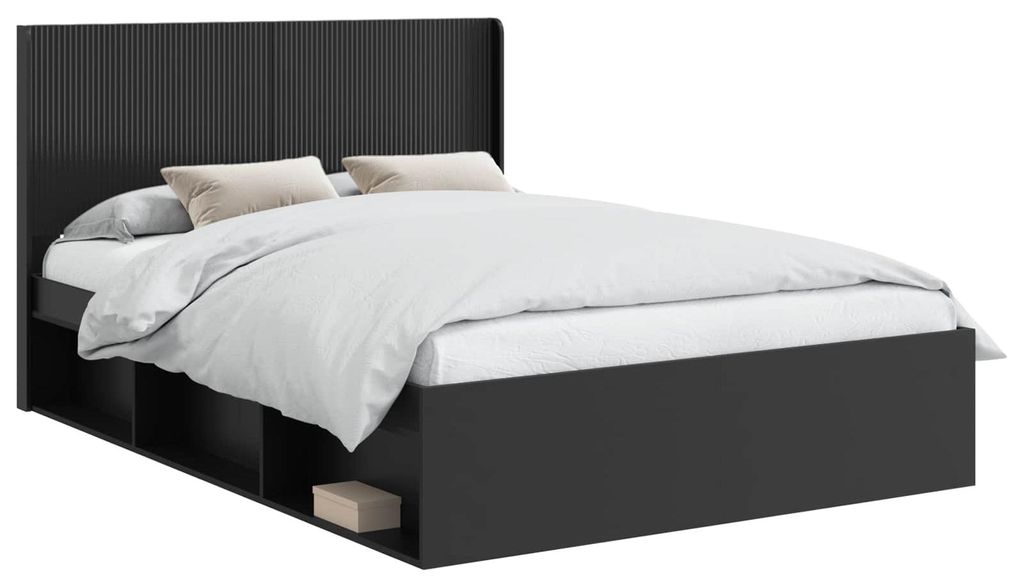 vidaXL Bettgestell mit Stauraum und Kopfteil Schwarz 135 x 190 cm