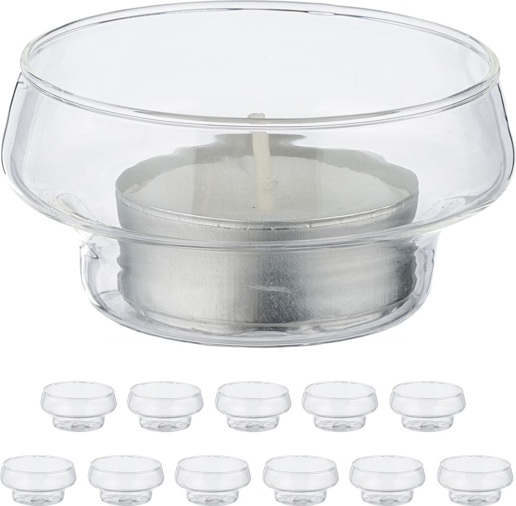 Relaxdays Teelichthalter schwimmend, 12er Set, Glas, Tischdeko Hochzeit, Pool & Teich, Schwimmteelichter, transparent