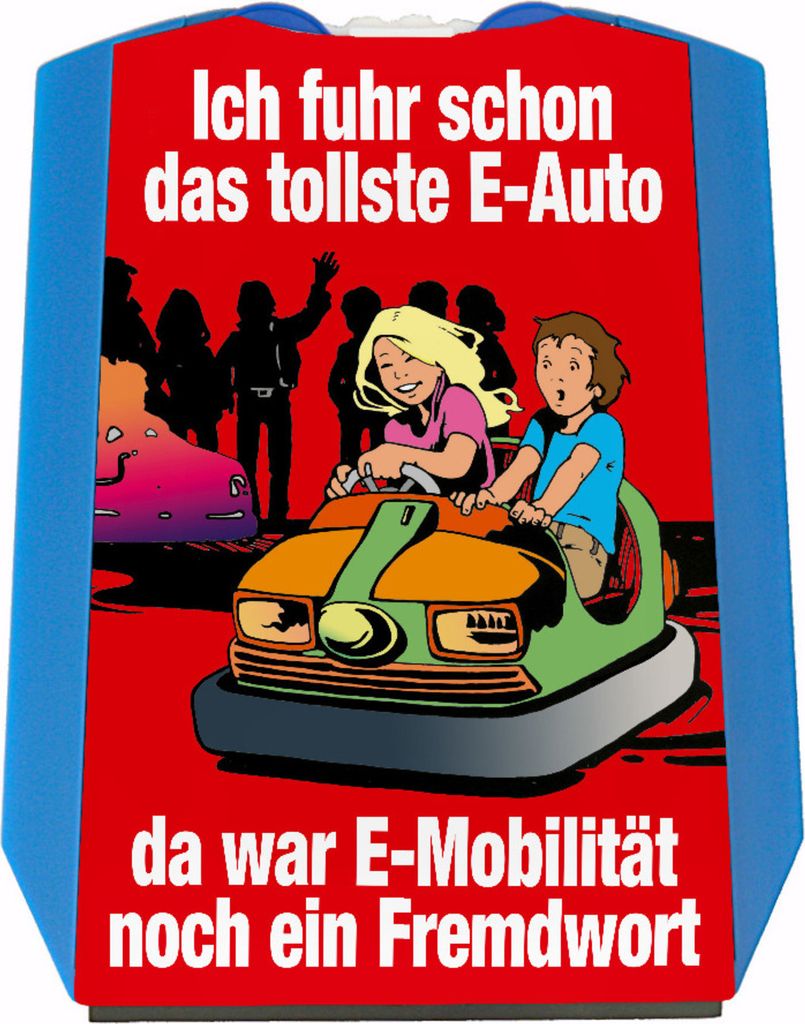 Boxauto als E-Auto Parkscheibe mit Spruch zu E-Mobilität in Produktbild 