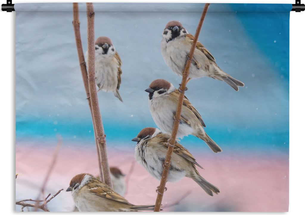 MuchoWow Wandteppich Wandbehang Vögel - Spatz - Tiere - Äste 150x112.50 cm Tapisserie Dekoration Wandtuch - Wanddecke - Wandteppiche