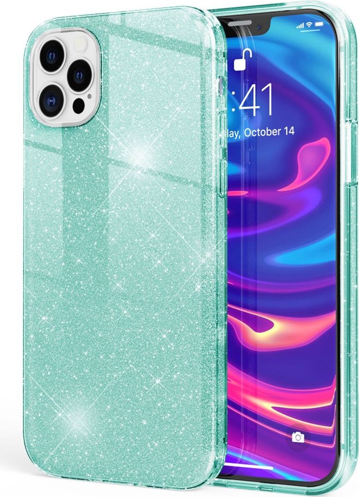 NALIA Glitzer Handy Hülle für iPhone 12 Pro Max, Bling Case Glitter Cover Bumper Mintgrün