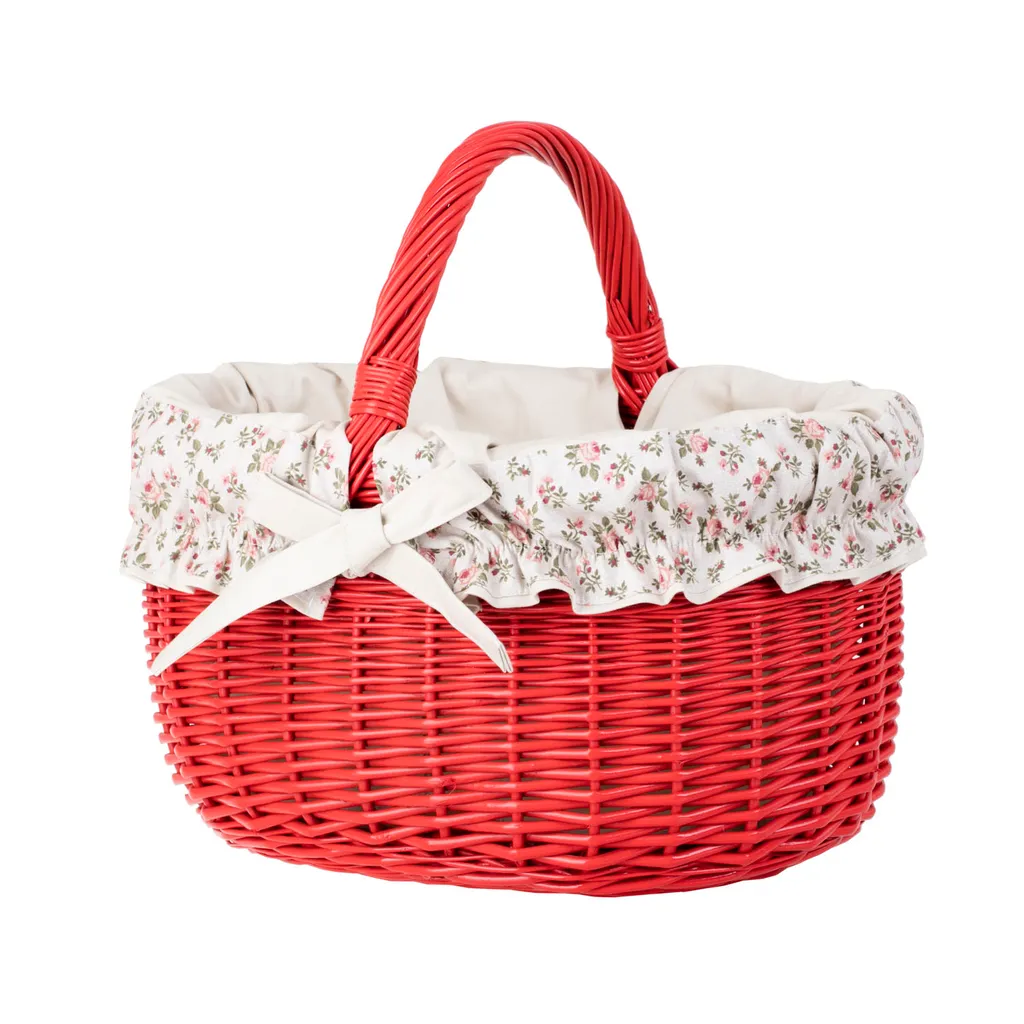 Panier de marché rouge en osier pour vos courses et sorties pique-nique