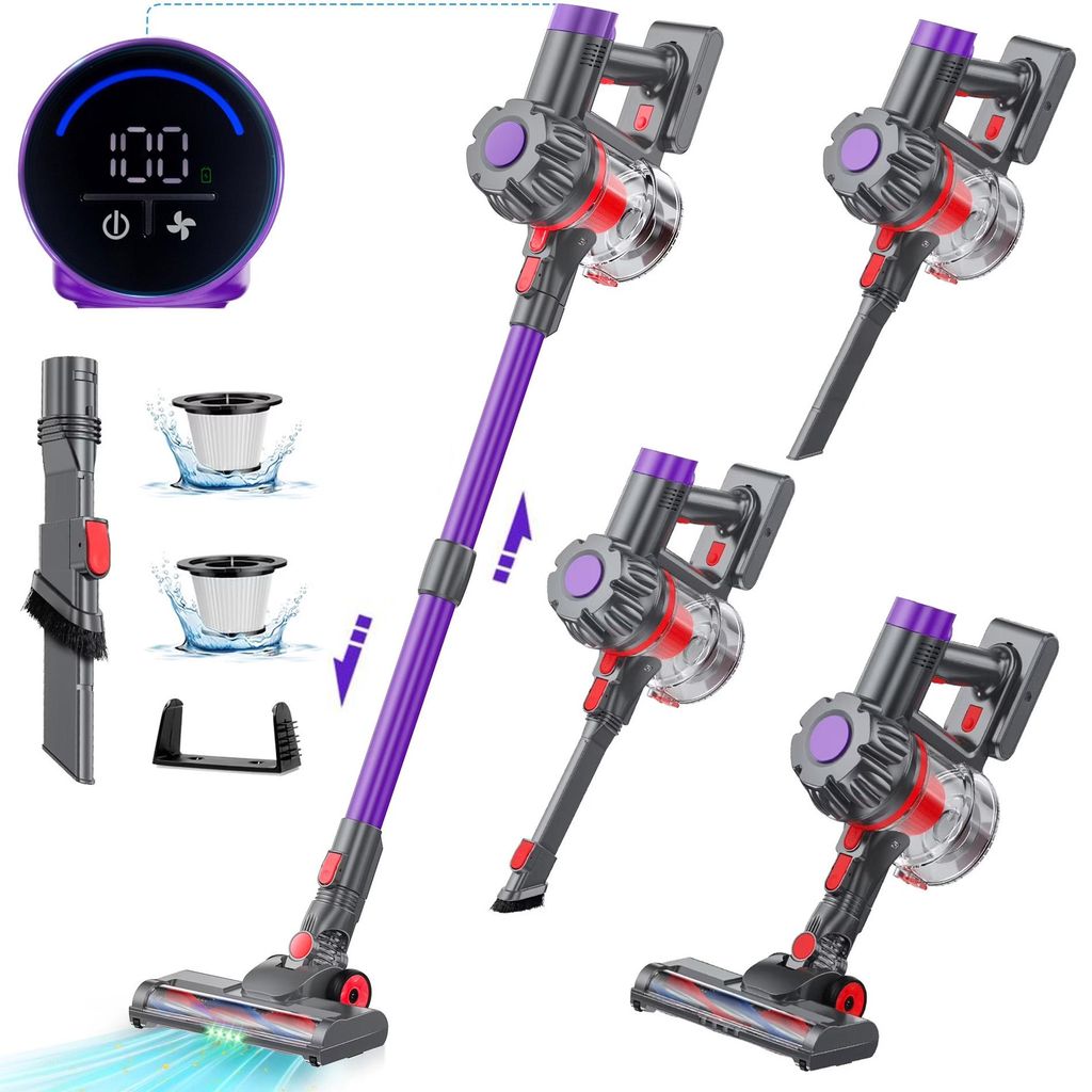 Akku Staubsauger, 38000PA Staubsauger Kabellos, Handstaubsauge, 450W Akkustaubsauger, 2500 mAh, Bis zu 50 Min Laufzeit, mit Anti-Verhedderung-Bürste