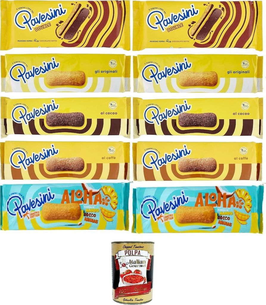 Pavesi Pavesini Testpaket, Snack Croccante Classico, Cioccolato, caffe', double, Aloha,Knuspriger Snack mit dunkler Schokolade, leichter Snack,10 S...