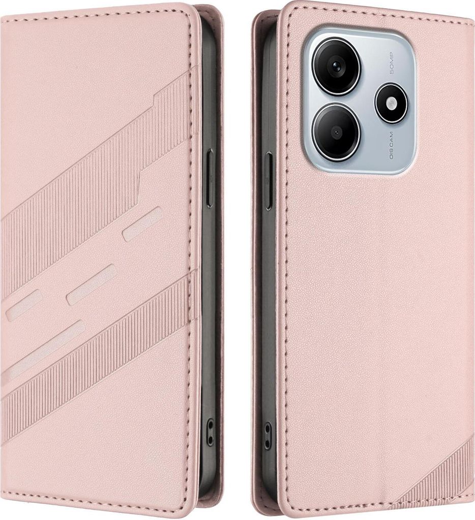 Hülle für Xiaomi Redmi Note 14 5G - Phonesta Embossed Lines Book Wallet Klapphülle - Rosa