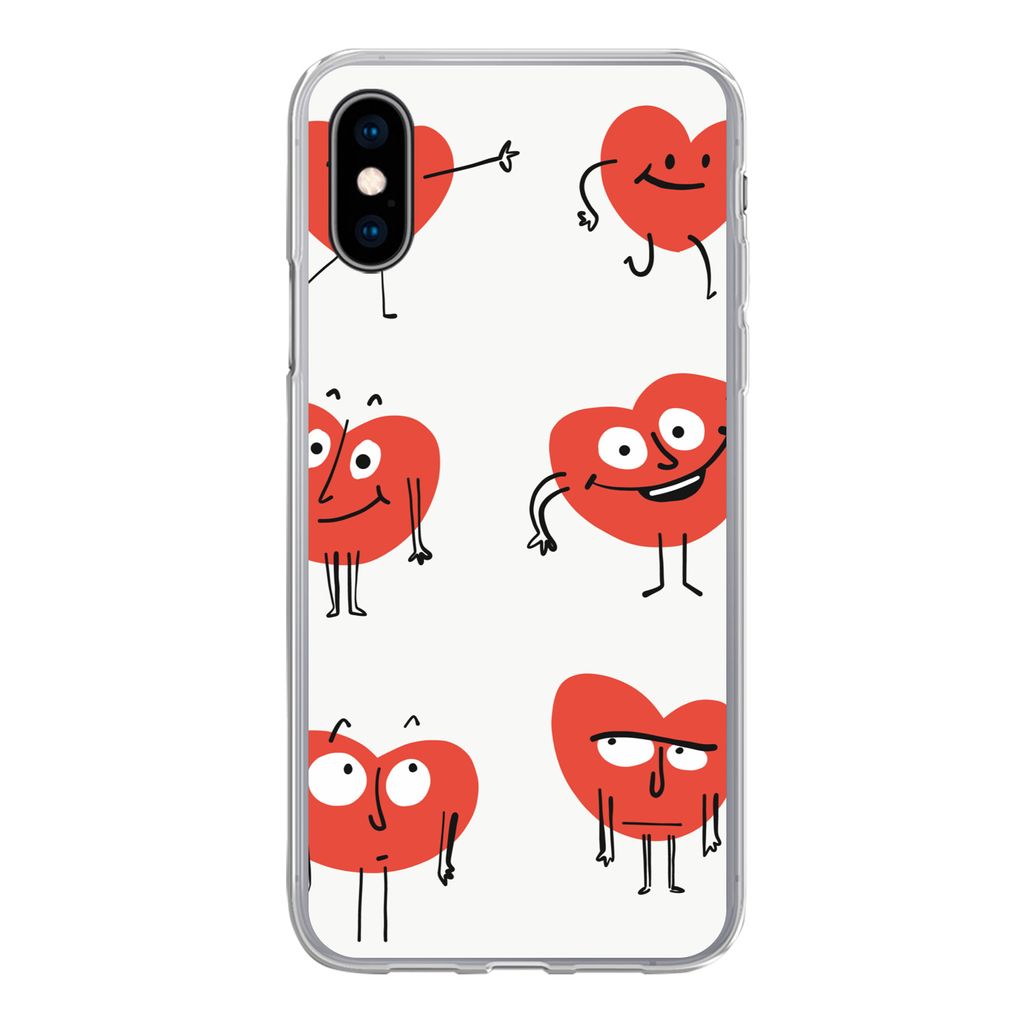 MuchoWow Handyhülle Schutzhülle Hülle für iPhone X Eine Illustration von neun Herzen mit Emotionen Silikon Softcase Handy Hülle - Handyhülle