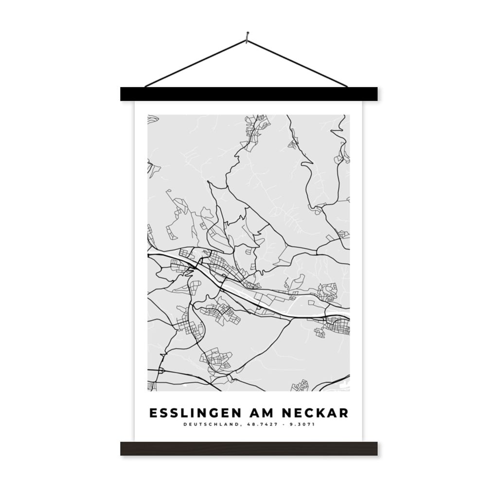 MuchoWow Textilposter Esslingen Am Heckar- Karte - Stadtplan - Deutschland 120x180 cm mit schwarzem Rahmen - Fotos