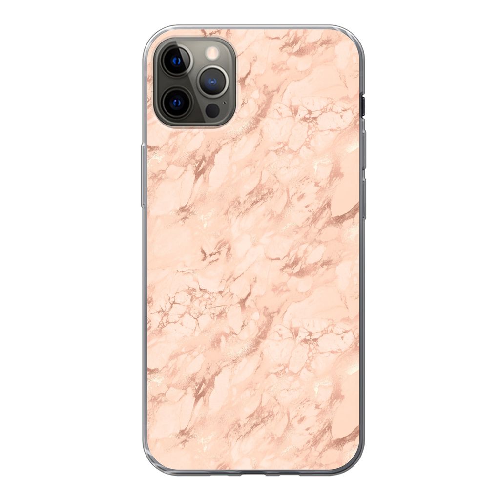 MuchoWow Handyhülle Schutzhülle Hülle für iPhone 12 Pro Max Marmor - Roségold - Muster - Luxus Silikon Softcase Handy Hülle - Hartschale