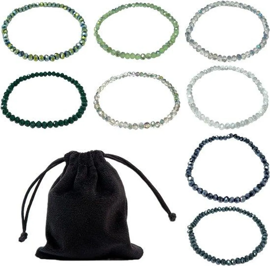 Lot de 2 bracelets femme 12x10cm perles et cristaux avec pochette noire