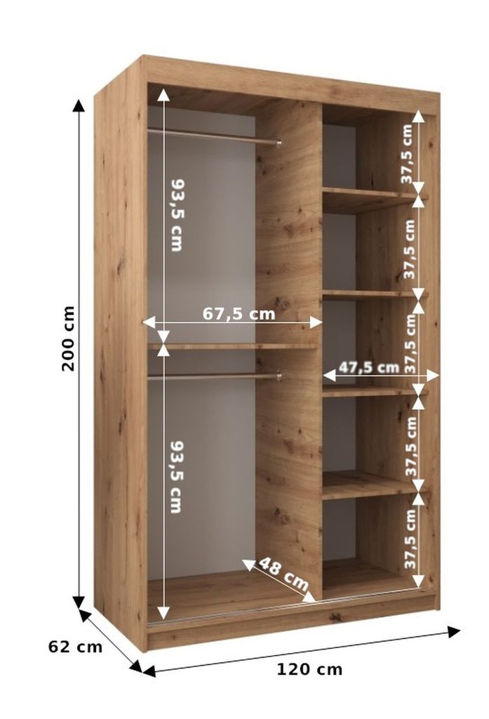 Kleiderschrank mit Spiegel MILADA – Breite 120 cm, weiß