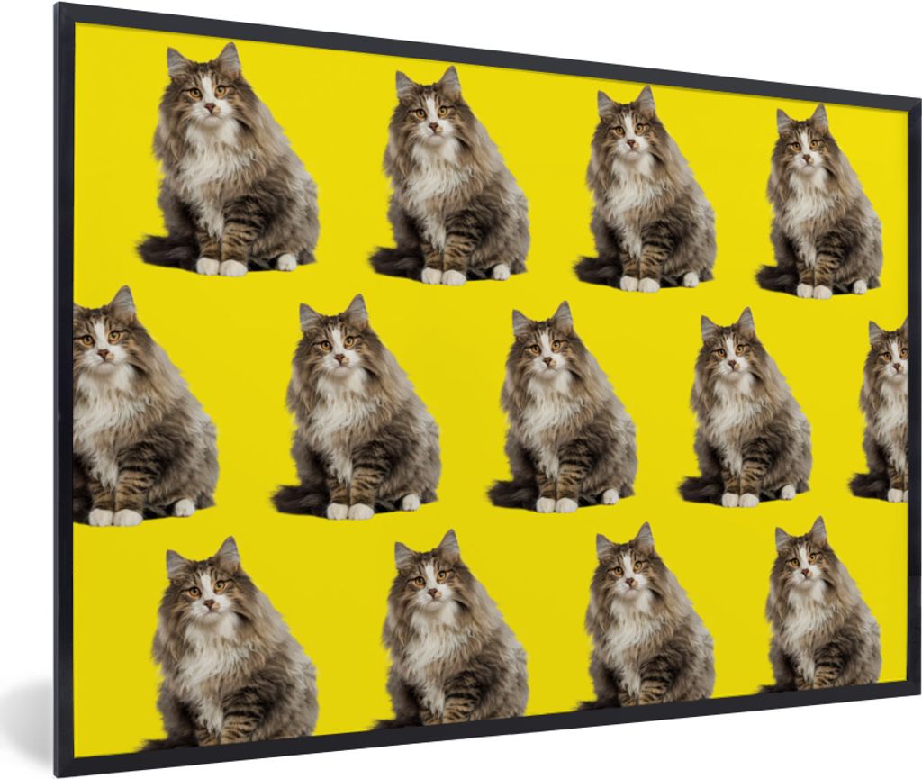 MuchoWow® MuchoWow® Gerahmtes Poster Katze - Muster - Gelb Produktbild 