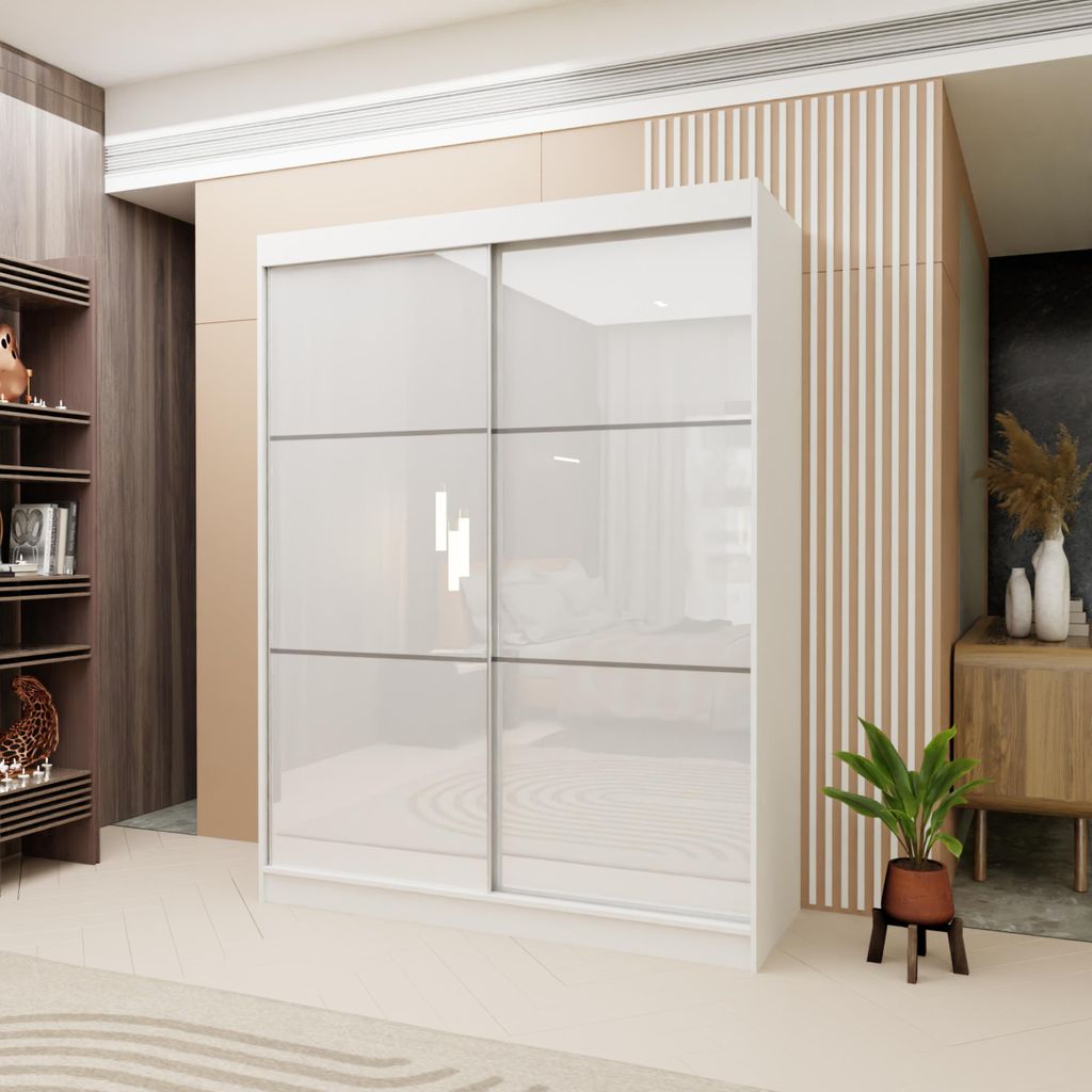 160 cm Kleiderschrank mit Schiebetüren Lumina Moderner Kleiderschrank mit silbernen Sprossen Kleiderschrank fürs Schlafzimmer mit dekorativem Lac...