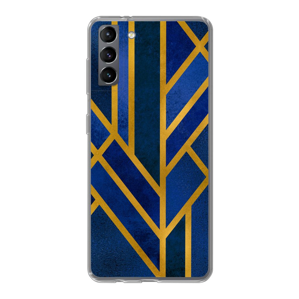 MuchoWow Handyhülle Schutzhülle Hülle für Samsung Galaxy S21 Plus Gold - Blau - Luxus Silikon Softcase Handy Hülle - Handy-Tasche