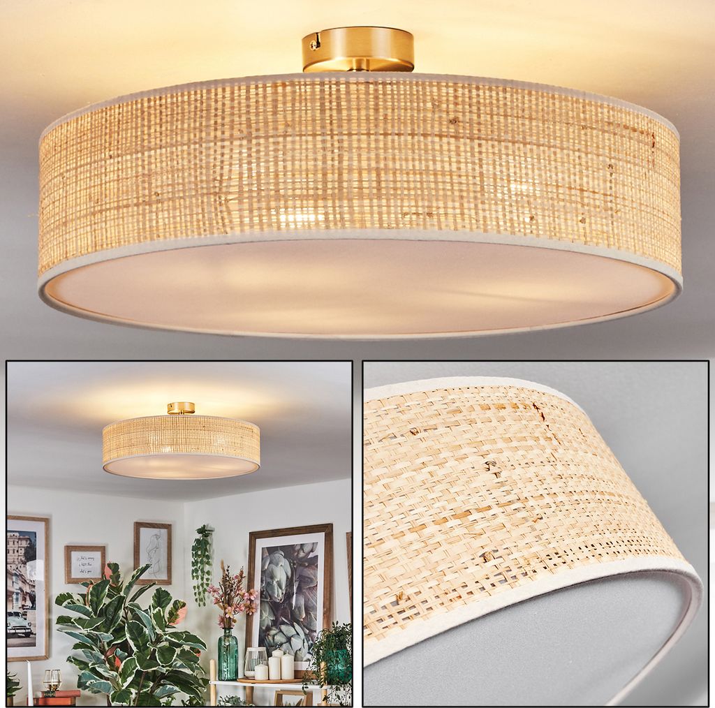 Mels Deckenlampe aus Metall/Rattan/Stoff/Kunststoff in Naturfarben/Weiß