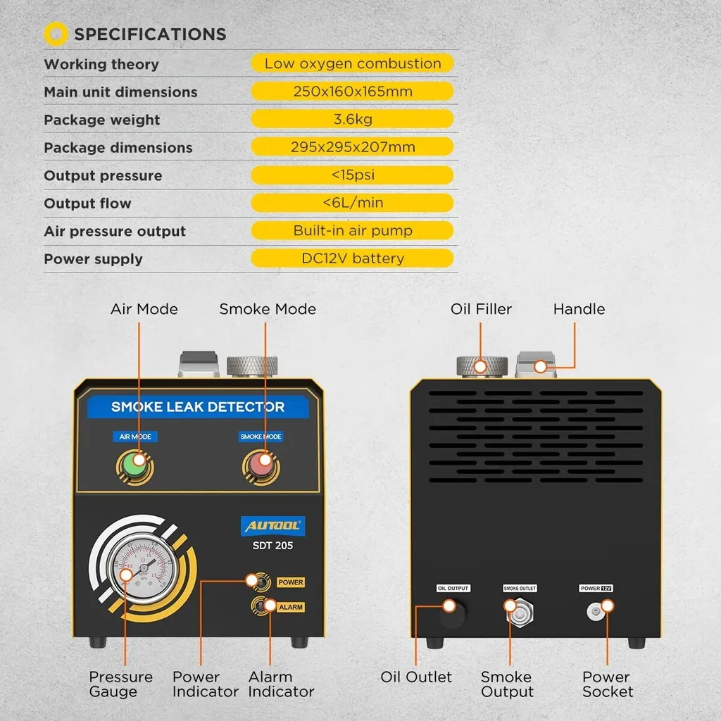 Analyseur de diagnostic de fuites de fumée pour circuits de voiture