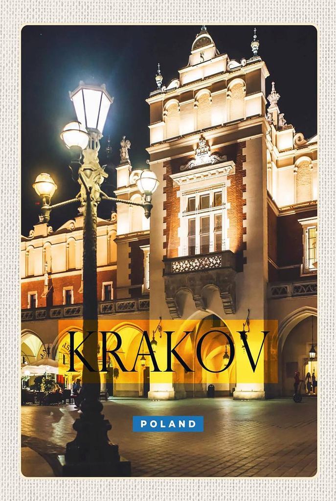 vianmo Holzschild 18x12 cm Krakow Polen Stadt bei Nacht Laterne Bildmotiv Reisemotiv Abenteuer Reisen