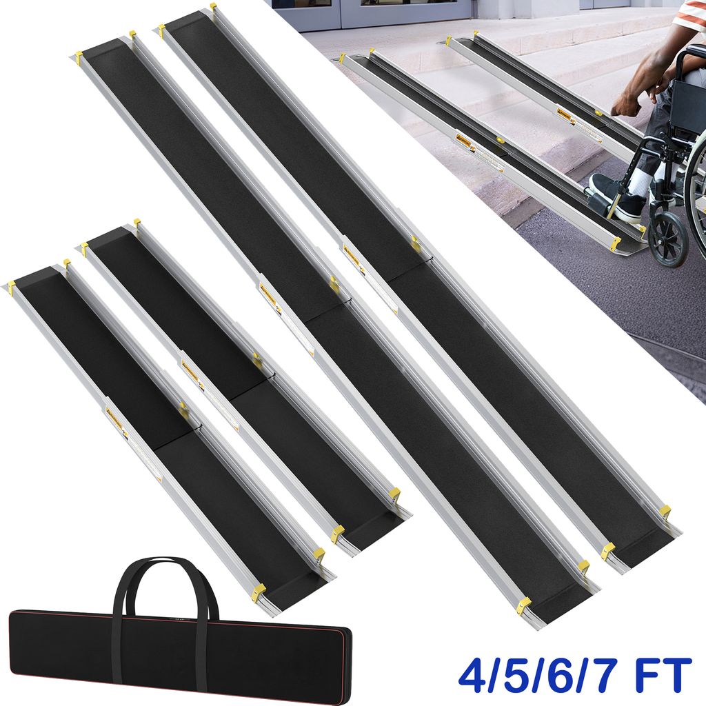 XMTECH 2 x Auffahrrampe 91-152cm Rollstuhlrampe, Aluminium Teleskoprampe mit Antirutsch Belag & Aufbewahrungsbeutel, Verstellbare Laderampe mit 300...