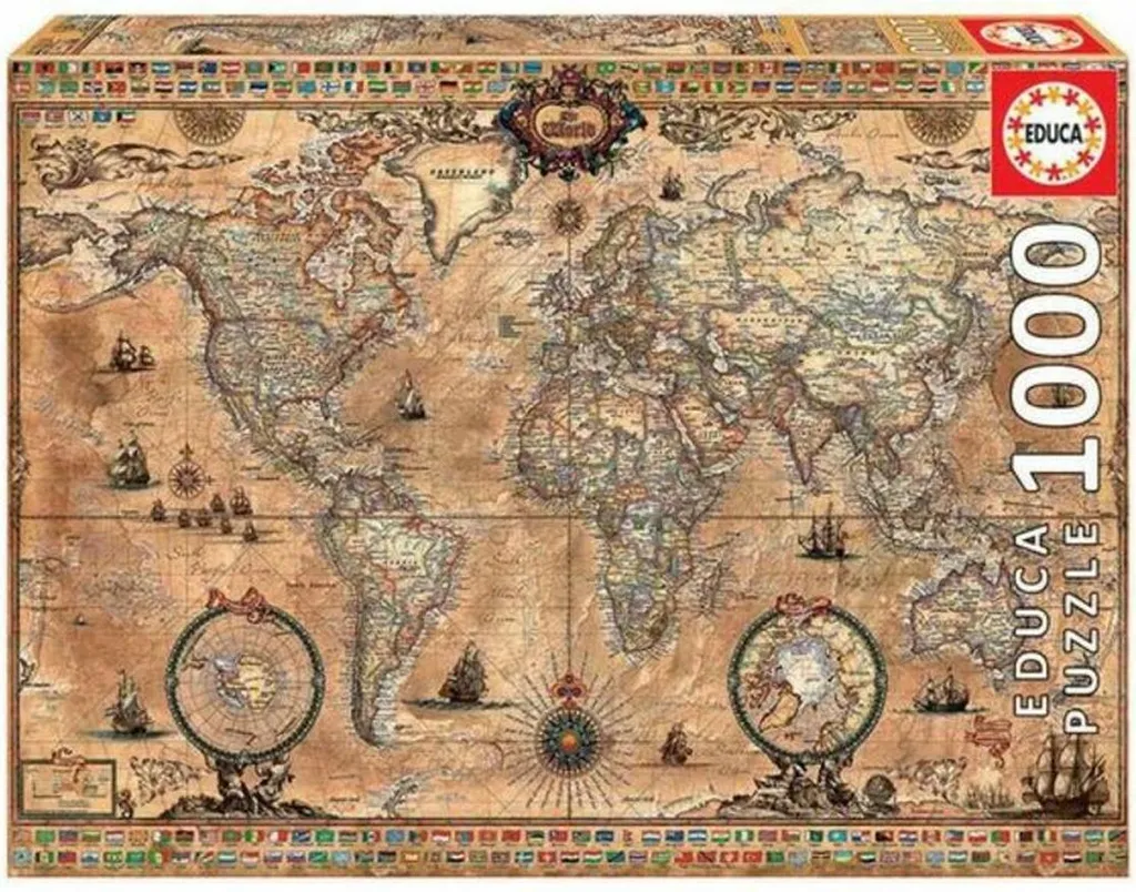 Puzzle Educa Mappemonde 1000 pièces - Planisphère Historique Voyage