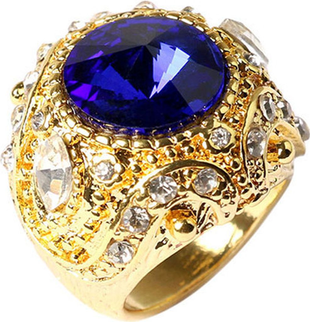 Herren-Ring im Vintage-Stil, große Harzkrone, vergoldete Legierung, Schmuck, Größe 7–10-Blau 20 #